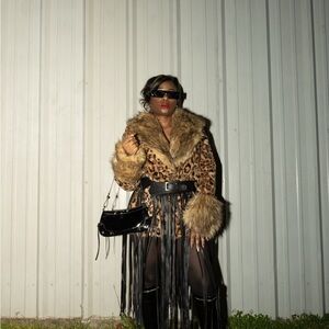 Leopard Print Faux Fur Trim Jacket